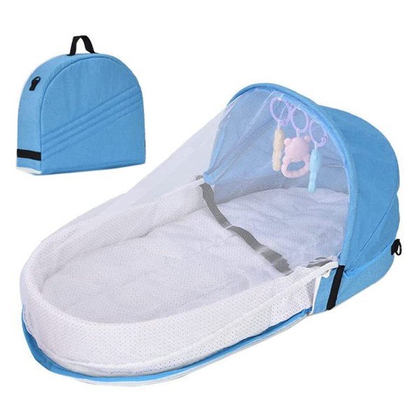 Baby Travel Cot with Mosquito Net and Awning,Portable Baby Cot Changing Bag, Foldable Baby Cot with Mosquito Net, Cuddly Nest Baby Cot for Newborn