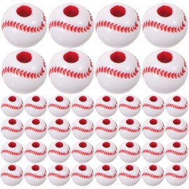 Healifty 50pcs Acrylic Baseball Shape Beads DIY Ball Beaded Accessories Gift Beads,Beads for Jewelry Making,Bracelet Beads,Beads for Crafts for Bracelet Necklace Jewelry Decor (White)