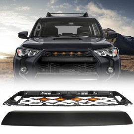 2020 4runner Replacement Grille, Front Grille for 4runner 2020 2021 2022 2023 Upper Grill with Accessory Amber Lights Matte Black Replacement ABS