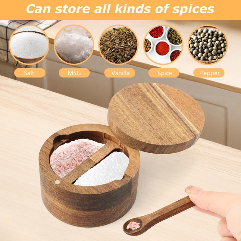 Saycker Wood Salt and Pepper Bowl, with Swivel Lid and