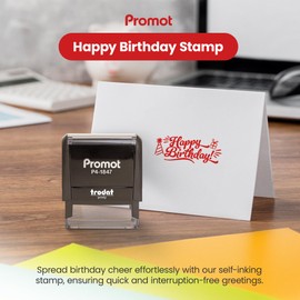 Promot Happy Birthday Self Inking Rubber Stamp - Ink Stamps for Crafting, Scrapbooking, Planners, Card Making - Message Stamp with Clear and Crisp Impressions, Red Ink