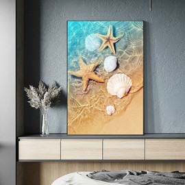 DIY 5D Diamond Painting Kit Seashell Sea Star Summer Beach Diamond Embroidery Adult Full Diamond Rhinestone Cross Stitch Crafts Home Decoration Gift 12X16 Inch