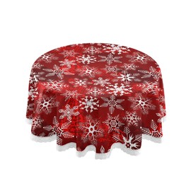 Mnsruu Round Tablecloths, Red Pattern with Snowflakes, Flower, Decorative Tablecloth for Round Tables Decoration for Holiday, Home, Christmas, Party, Picnic
