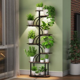 TIMIANO Plant Stand with Grow Light, Sturdy 61" Tall Plant Shelf Indoor, 8 Tiered Plant Shelves with Grow Lights, Large Indoor Plant Stands for Multiple Plants, Black Oval Display Rack for Home Decor