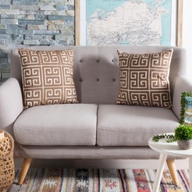 SAFAVIEH Pillow Collection 18-Inch, Chy Natural Hemp Greek Key Throw Pillows (Set of 2)