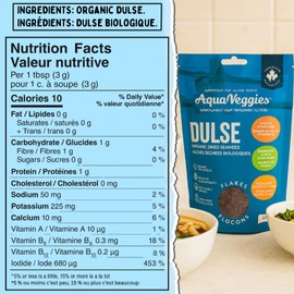 Aqua Veggies Organic Atlantic Dulse Flakes 4 Oz , Hand-Harvested, Sun-Dried Bay of Fundy, Excellent Source of Vitamins B6, B12, Iron, Iodine, Protein, Calcium and Fibre 4 Ounce