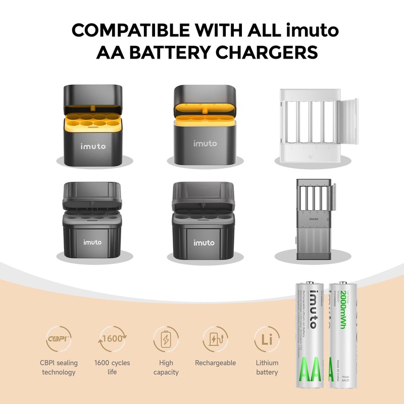 imuto Rechargeable aa Batteries, 2000mWh aa Lithium Batteries 8 Pack,