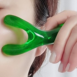 Mini Y Gua Sha Massager for Face & Jaw Lymphatic Acupressure Mini Y Gua Sha - Green 4ea