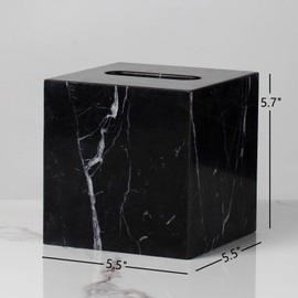 Black Marble Tissue Box Cover, Square Heavy Duty Napkin Holder, Removable Tissue Box with Acrylic Board Bottom, Premium Napkin Holder for Bathroom, Living Room, Bedroom, Office, Toilet