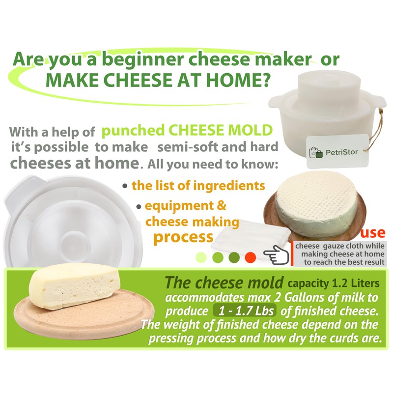 PetriStor Cheese Mold for Cheese Making Cheese with Follower Piston
