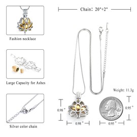 Cremation Jewelry for Ashes Pendant - Lotus Urn Necklace with Mini Keepsake Urn Memorial Ash Jewelry for Women Men, Stainless Steel, stainless steel