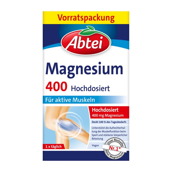 Abtei Magnesium 400 - High Dose Magnesium - Supports Muscle Function - Laboratory Tested - Gluten and Lactose Free - Vegan - 90 Tablets