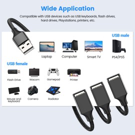 MOGOOD USB to USB Cable, USB 1 to 3 USB Extension Cord(2M), USB 2.0 Multiport Adapter, USB A Male to USB A Female Splitter Compatible with Charging, Data Transmission, Hard Drive, MacBook, Laptop ect