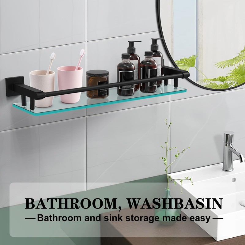 SFGSOWOR Bathroom Glass Shelf 20IN Rectangular Stainless Steel Tempered Glass
