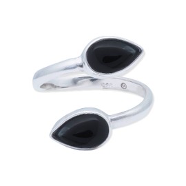 925 Sterling Silver Adjustable Ring with Onyx