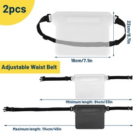 Modixun 2Pcs Waterproof Bag, Waterproof Fanny Pack with Waist Strap, Screen Touchable Waterproof Pouch to Keep Phone Valuables Dry for Swimming Kayaking Boating Beach (White + Black)