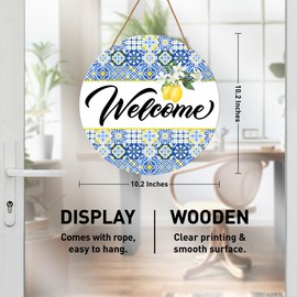 Welcome Lemon Door Sign, Summer Welcome Sign Decor for Home Front Door Patio Porch