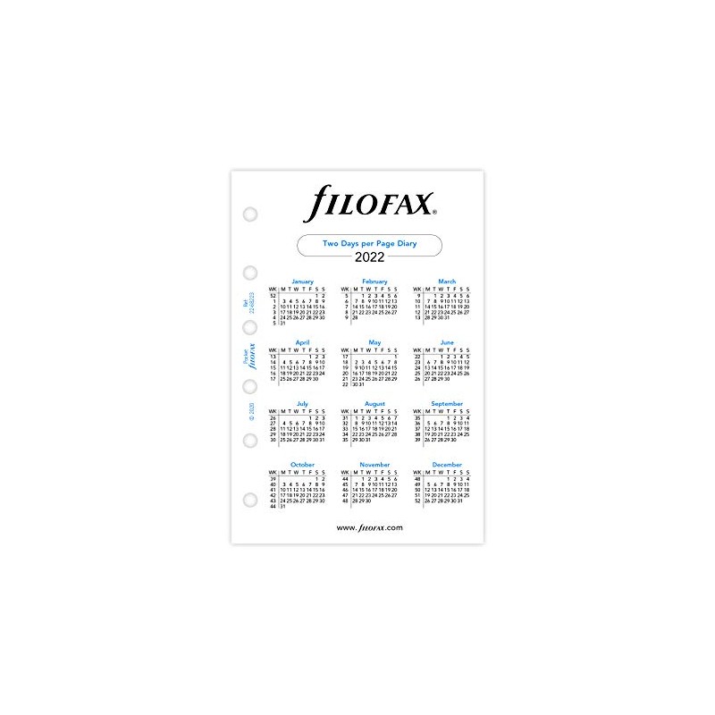 Filofax Pocket 2 Days on One Page (Multilingual) 2022, 22-68223