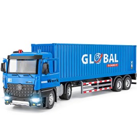 HAPYAD Semi Truck Toy with Metal Cab, Large Tractor Trailer Truck with Lights and Sounds, Friction Powered Cargo Transporter for Kids, Birthday Gift for Toddlers Boys 16.5"