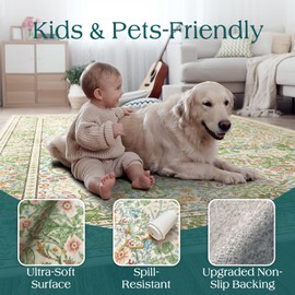 Othilic Light Green Round Rug 4ft - Soft Washable Boho Floral Round Bathroom Rug Non Slip Stain Resistant Vintage Botanical Circle Area Rugs for Living Room Bedroom Entryway Dining Room Office Nursery