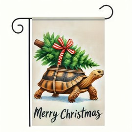 BlissYard Merry Christmas Garden Flag Double Sided 12x18 Flag Winter Funny Garden Flag Turtle Carrying Christmas Tree Garden Flag Seasonal Terrace Yard Lawn Outdoor Home Room Wall Decor Party Supplies