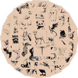 50Packs Retro Animal Sketch Stickers Water Bottles Laptop Phone Motorcycle Computer Guitar Skateboard Hydroflasks Black and White Vinyl Sticker Waterproof Aesthetic Trendy Decals for Teens Girls Adult