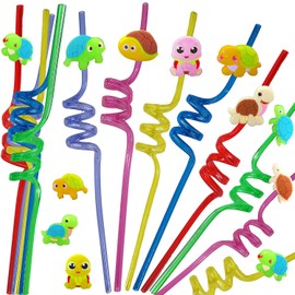 24 Bulk Turtles Reusable Plastic Straws, Drink Straws Birthday Summer Activity.Hoilday Student Show Party Supply Favors