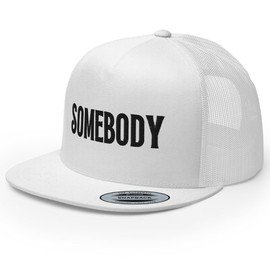 RIVEMUG NG Somebody Embroidered Flat Bill Trucker Hat Curved Crown Adjustable Couple Somebody's Problem Cap White