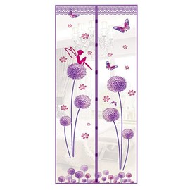 Magnet Mosquito Net Hands-Free Curtains Tulle Window Door Screen,No More Mosquitoes or Insects (Purple Dandelion)