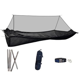 onewind Camping Hammock with Mosquito Net and Pole, Bridge Hammock Lay Flat Hammock for Adults Camping Hiking Backpacking, Black