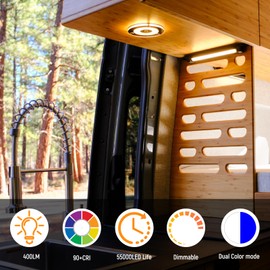 Obeaming 2 x 12V LED Panel Ceiling Light Campervan 120mm 4.5W Dimmable 24V 400LM 5000K Touch Switch for Boat Caravan Van Marine Galley Interior Lighting Surface Mount Cool White