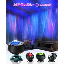 FLITI The largest coverage area starry sky projector, LED polar light lamp with 15 combinations, 60 light effects, remote controlled night light with Bluetooth speaker, timer
