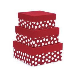 NW Red With White Polka Dots Large Nested Boxes - 3 Piece Set - 6 Sets
