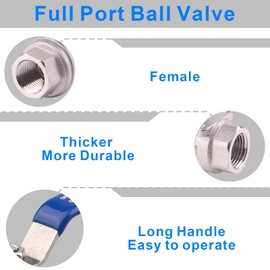 DERNORD Full Port Ball Valve Stainless Steel 304 Heavy Duty for Water, Oil, and Gas with Blue Locking Handles (3/8" NPT)