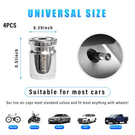 Dickno - 4 tapas de válvula de neumático de automóvil, antirrobo, cubiertas de vástago de válvula de rueda con sello de goma O, cubierta universal de vástago de aire de acero inoxidable para