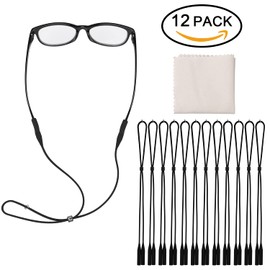 Hifot Adjustable Eyeglasses Strap Eyewear Retainer 12 Pack with Glasses Cleaning Cloth, Silicone Sunglasses Holder Strap, Eyeglasses Retainer Black