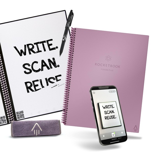 Rocketbook Smart Reusable Notebook, Fusion Plus Letter Size Spiral Notebook & Planner, Pink, (8.5" x 11")