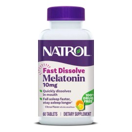 Natrol Melatonina 10 mg  60 tabletas de disolucin rpida sabor ctrico, frmula vegetariana, sin gluten, sin OMG, sin necesidad de agua, apoyo para el...