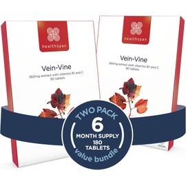 Healthspan Vein Vine Leg Vein Support 360mg – 180 Tablets | Red Vine Leaf Extract with Vitamins B1 & C | Supports Healthy Blood Flow & Vein Function | For Tired, Aching, and Heavy Legs | Vegan-Friendly Supplement