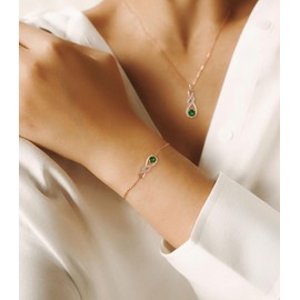 LOCIBLO May Birthstone Bracelets for Women 925 Sterling Silver Green Synthetic Emerald Bracelet Rose Gold Plated Infinity Pendant Jewellery for Her, 6.7"+1.2"
