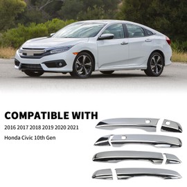 BENXUTO Chrome Door Handle Cover Trim Compatible with 10th Gen Honda Civic Sedan Hatchback Coupe Type R 2016 2017 2018 2019 2020 2021 Exterior Door Handles with Smart Entry Keyhole Car Decoration