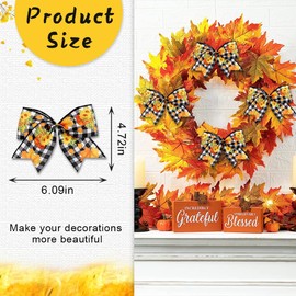 Hying Fall Bows for Wreath, Plaid Sunflower Harvest Wreath Bows for Thanksgiving Decor, Indoor Outdoor Wall Tree Topper Autumn Decoration Supplies Ornament
