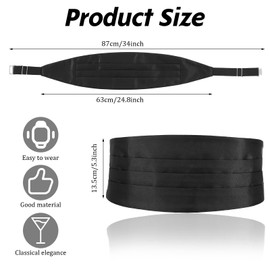 HaiFafafaing 2 Pcs Men's Cumberbund, Adjustable Cummerbund for Men, Tuxedo Belt Accessories, Satin Cumberbund Black for Weddings Prom and Formal Events