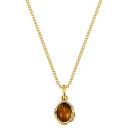 Tiger Eye Necklace for Women, 925 Sterling Silver Healing Pendant with 14K Gold Plating and CZ, Elegant Protective Natural Stone Jewelry Birthday Graduations Mother's Day Gifts for Her Mom Wife