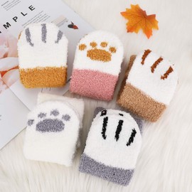 QKURT 5 Pair Cat Fluffy Socks, Fuzzy Cozy Winter Thick Warm Sleep Floor Slipper Socks Home Socks for Women Girls