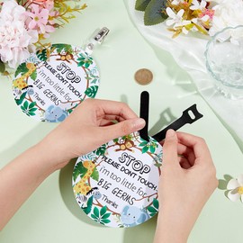 PLIGREAT 2 Pack No Touching Baby Car Seat Sign, No Kissing Baby Stroller Tag with Hanging Straps and Clip, Please Dont Touch Baby Safety Sign for Baby Girl Boy, Green Leaves and Cute Animals Pattern