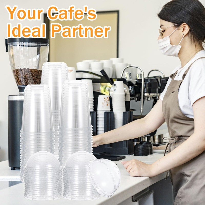 Foxtell 100 Pack Clear Plastic Cups with Dome Lids and