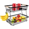 LSCSJUNS 2 Tiers Fruit Basket with Wood Handle Metal Fruit