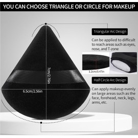 Pimoys Pimoys 6 Pcs Powder Puff Face Soft Triangle Makeup Puff Velour Makeup Sponge Beauty Blender for Loose Powder Stocking Stuffers for Women (Black)