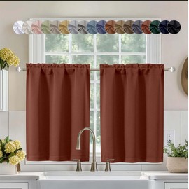 Aiyufeng Terracotta Short 36 Inches Blackout Curtain 2 Panels Set, Half Window Rod Pocket Privacy Curtain Tiers for Kitchen, Curtains Blackout for Bathroom Shades, W40 x L36 Inch, Terracotta